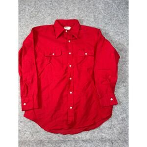 VINTAGE Montgomery Ward Button Up Shirt Men Large Red Long Sleeve 70s Minimalist
